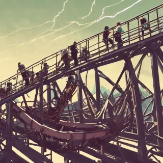 people working on a rollercoster