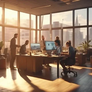 16k hd high quality photorealistic of people working in a office