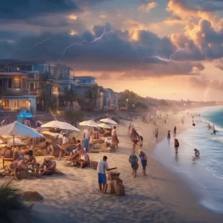 32k hd high quality photorealistic image of people working on a beach