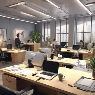 16k hd high quality photorealistic of people working in a office