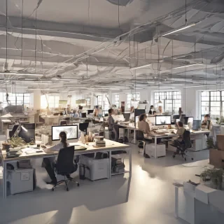 people working studio office open floor plan