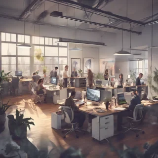 people working studio office open floor plan