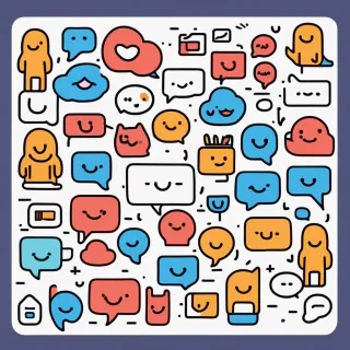 Cute happy social media marketing chat icon