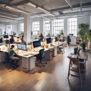 people working studio office open floor plan