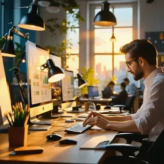 16k hd high quality photorealistic of people working in a office