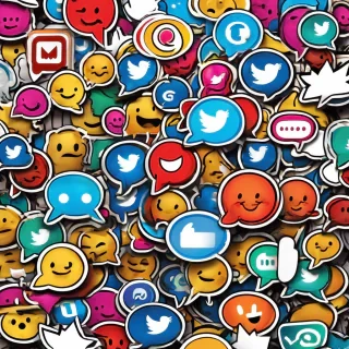 Cute happy social media marketing chat icon