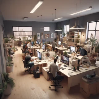 lots of people working in a studio esk office