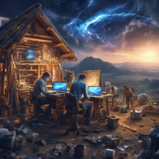 32k hd high quality photorealistic image of people working on a astroid