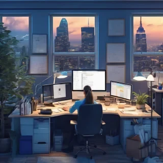 32k hd high quality photorealistic image of people working in a minimum office