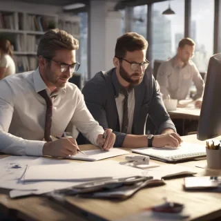 16k hd high quality photorealistic of people working in a office