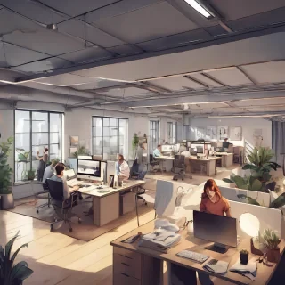 people working studio office open floor plan