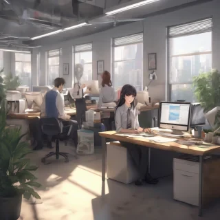 16k hd high quality photorealistic of people working in a office