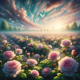feild of pink roses