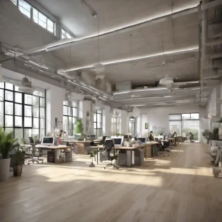 32k hd high quality photorealistic image of people working studio offic open floor plan