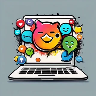 Cute happy social media marketing chat icon