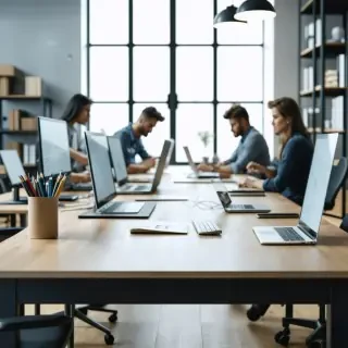 32k hd high quality photorealistic of people working in a office