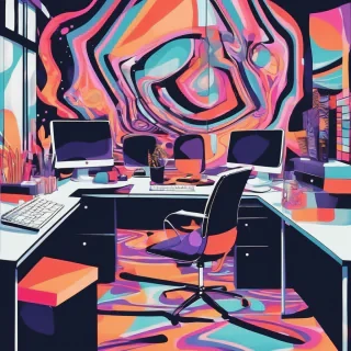 Trippy office in abstract style