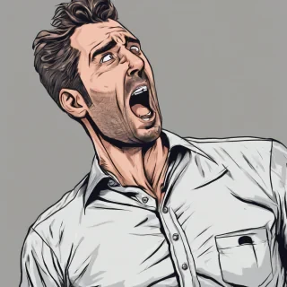 a man standing waist up wearing a office shirt looking amazed