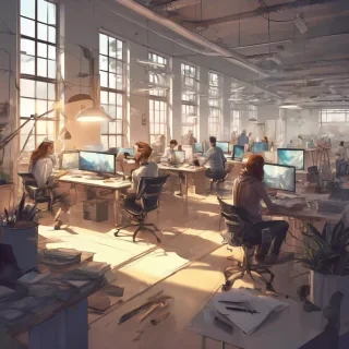 people working studio office open floor plan