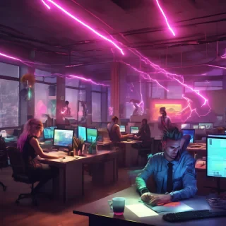 16k hd high quality photorealistic of people working in a office