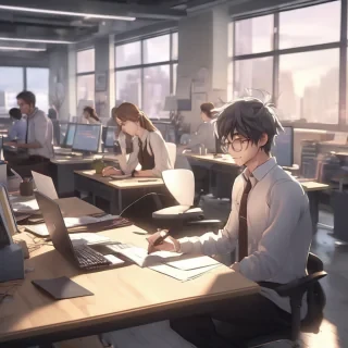 16k hd high quality photorealistic of people working in a office