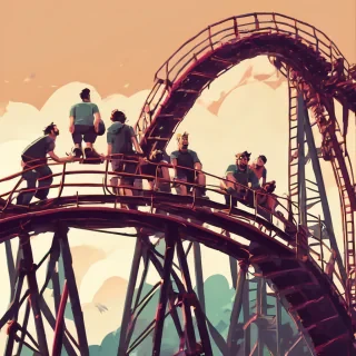 people working on a rollercoster