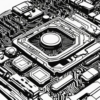 computer chip black and white coloring book style