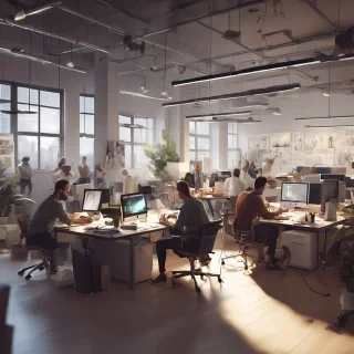 people working studio office open floor plan