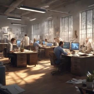 16k hd high quality photorealistic of people working in a office
