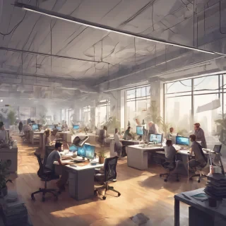 people working studio office open floor plan