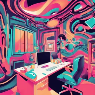 Trippy office in abstract style