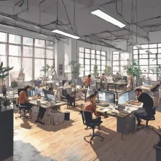 people working studio office open floor plan