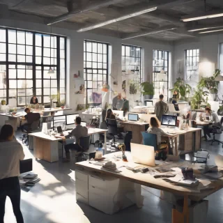 people working studio office open floor plan