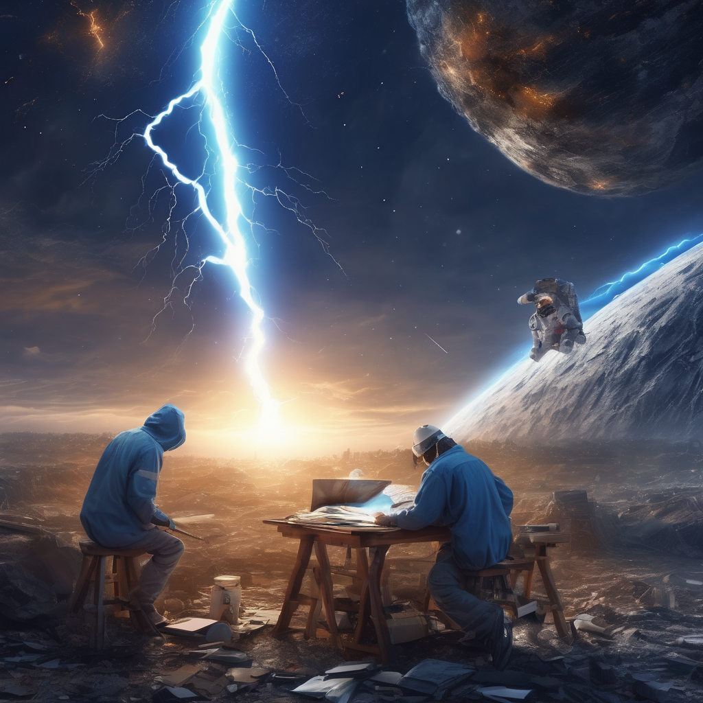 32k hd high quality photorealistic image of people working on a astroid