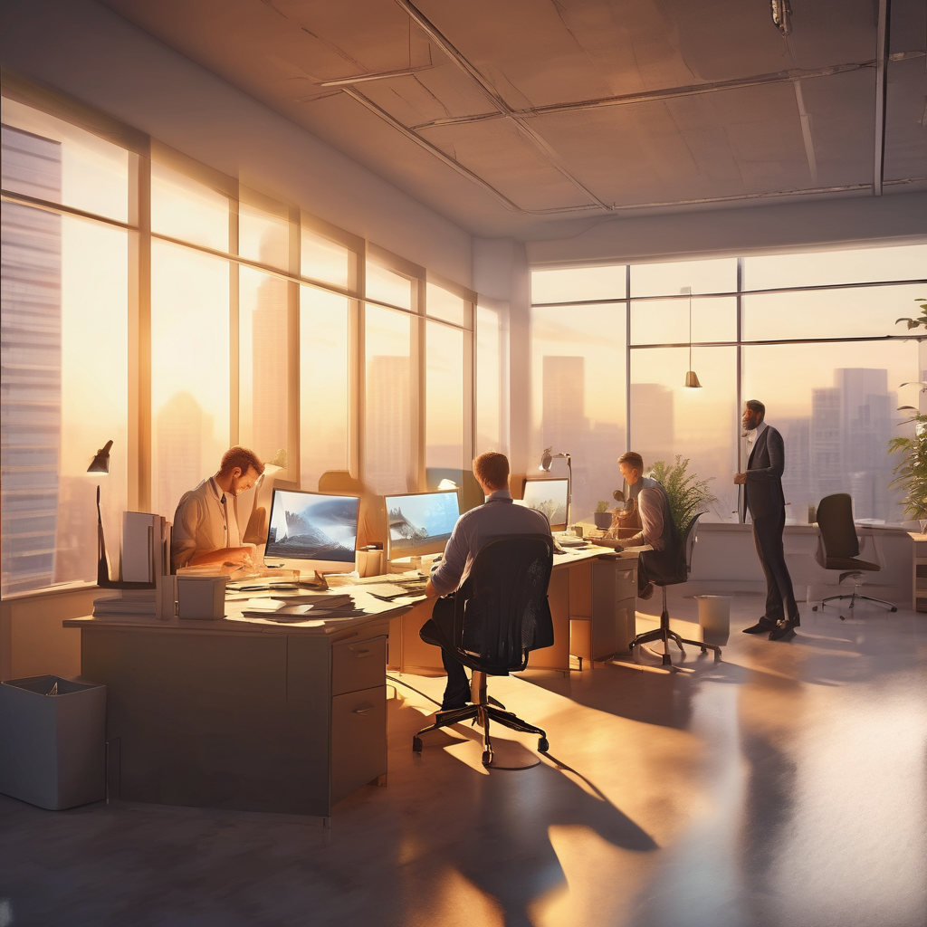 16k hd high quality photorealistic of people working in a office
