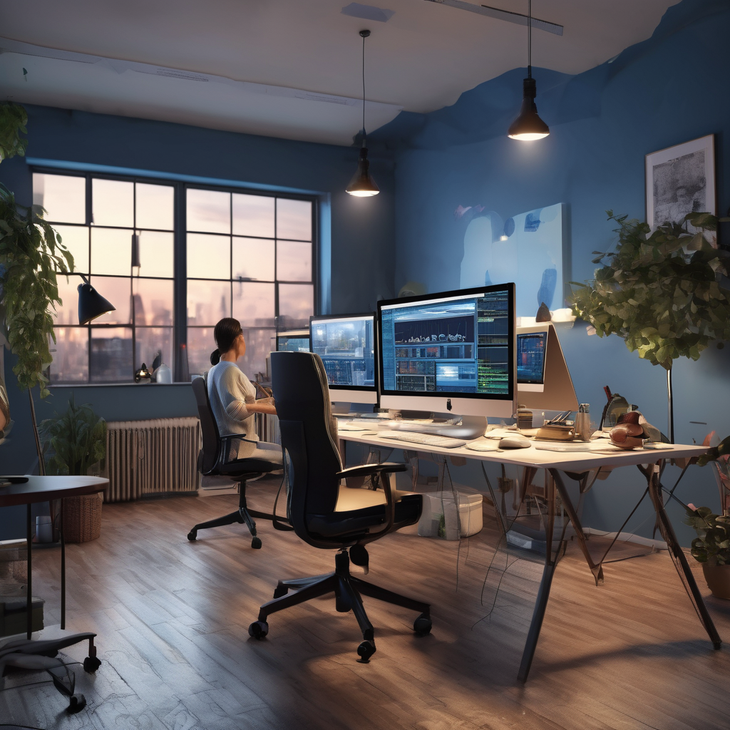 32k hd high quality photorealistic image of people working studio offic open floor plan