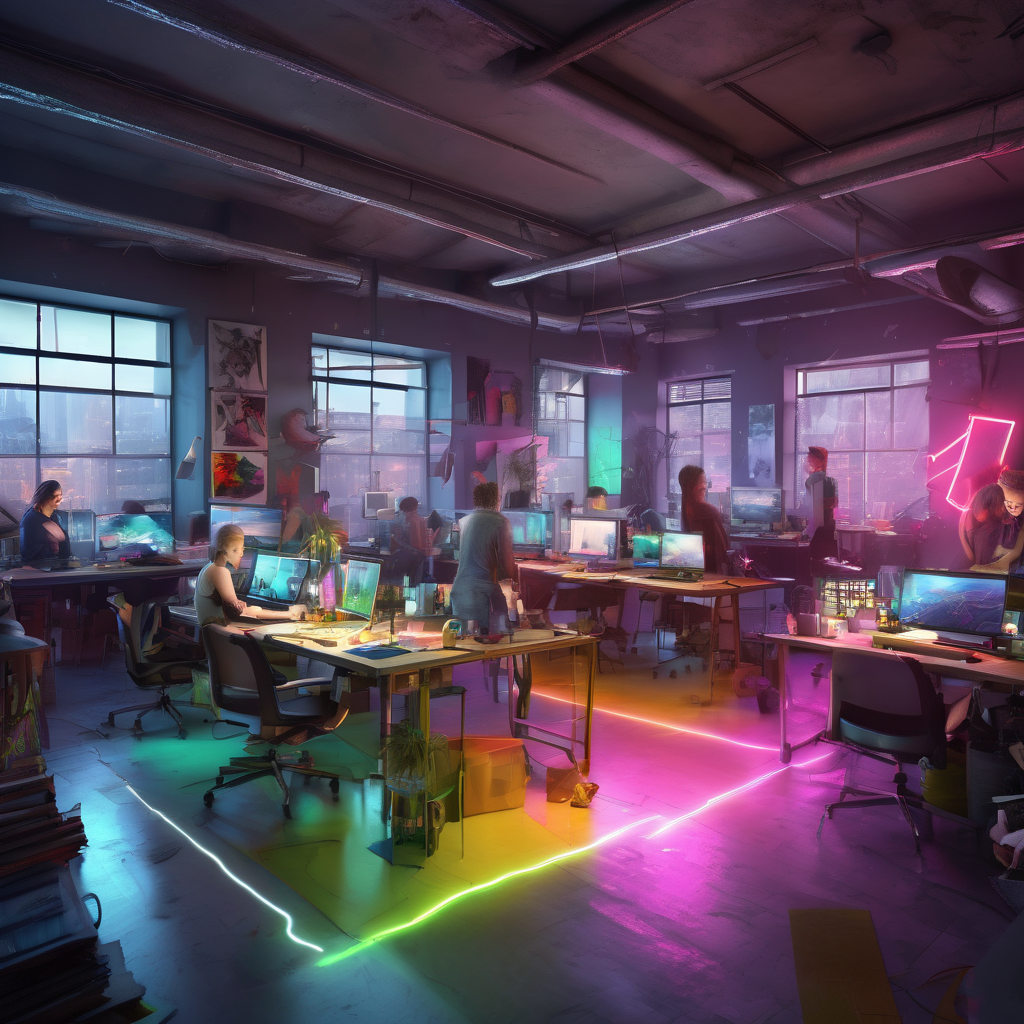 32k hd high quality photorealistic image of people working studio offic open floor plan