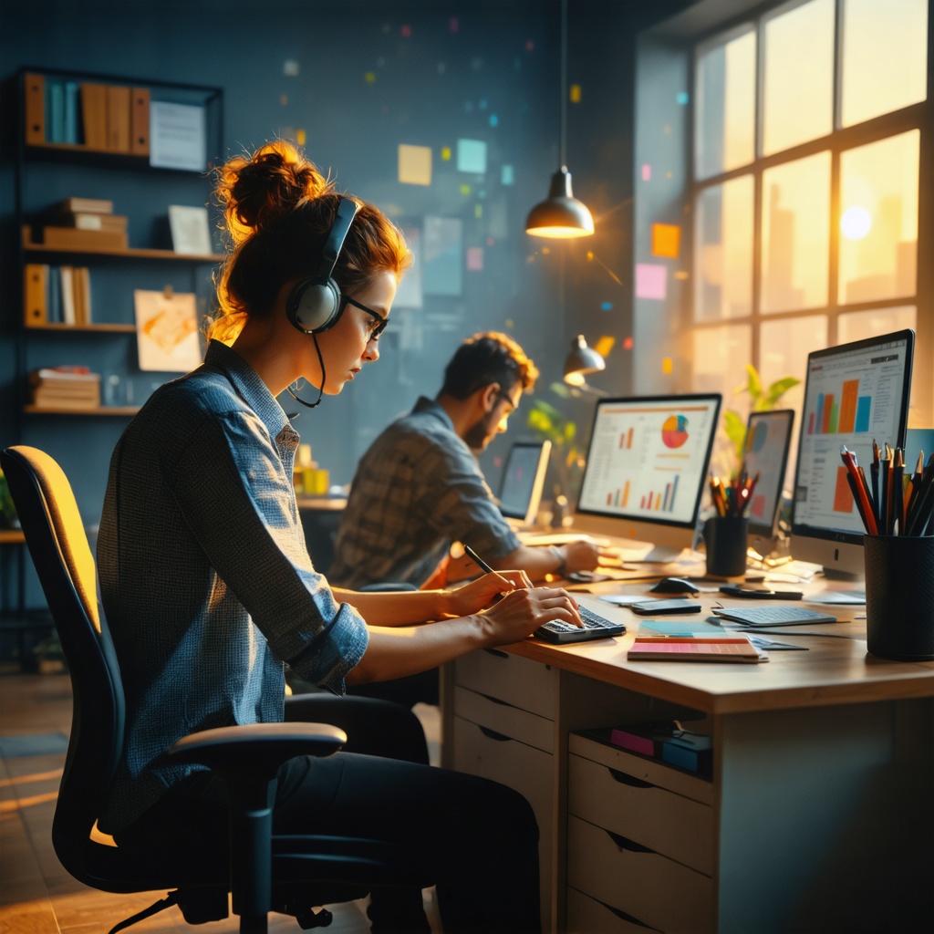 16k hd high quality photorealistic of people working in a office