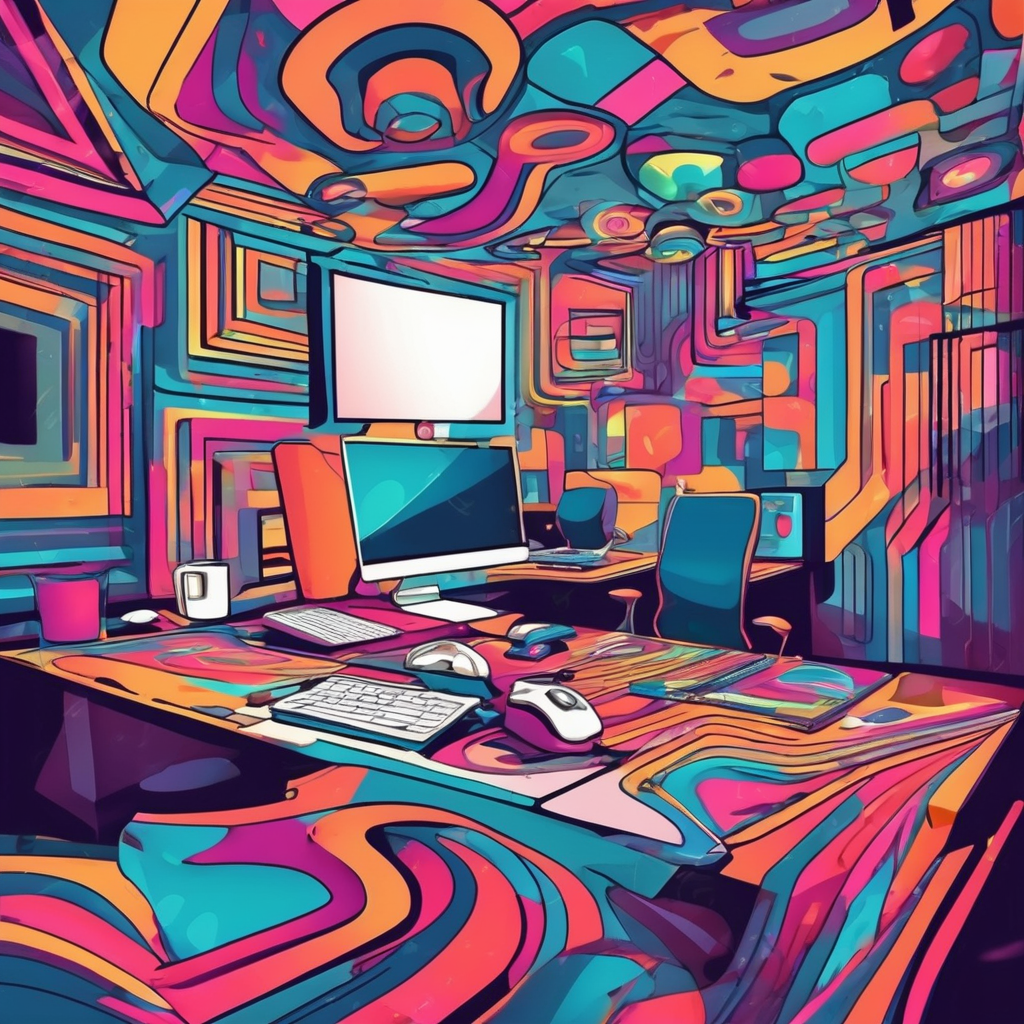 Trippy office in abstract style