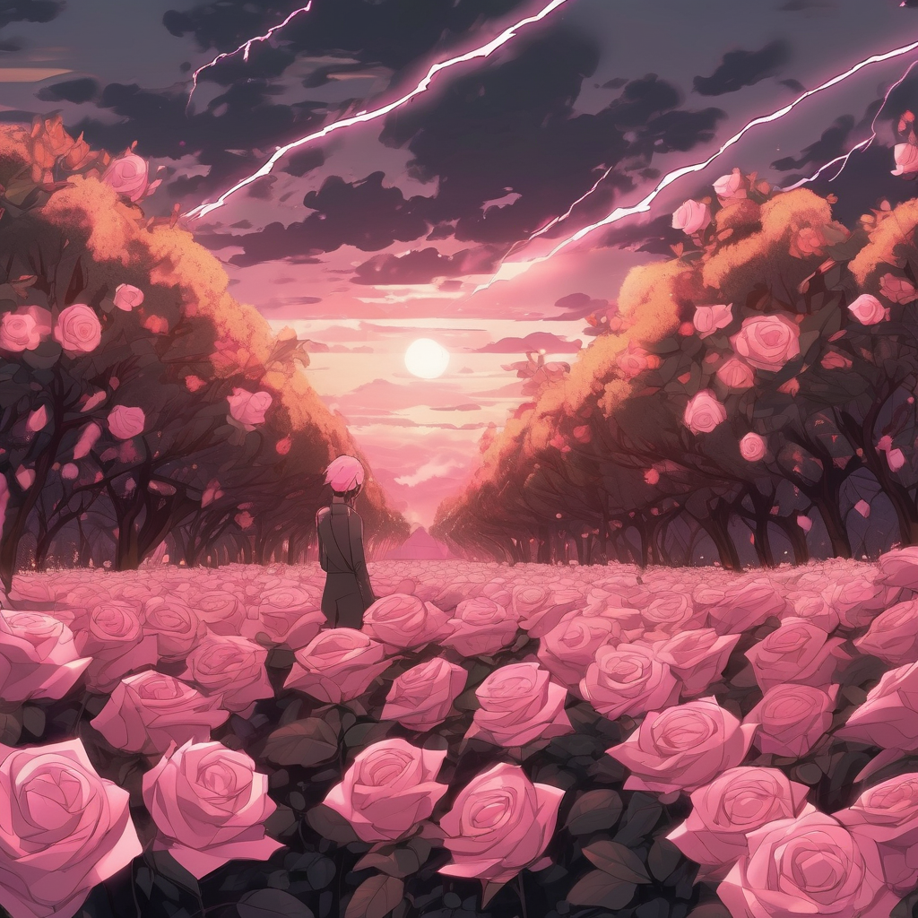 field of pink roses giant roses like a forest